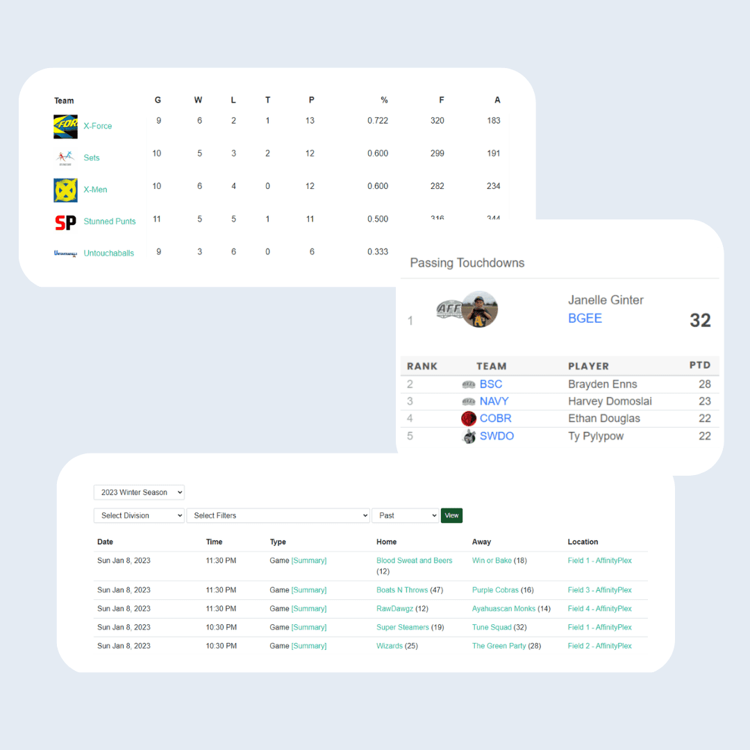 Scores, Standings and Stats Widgets